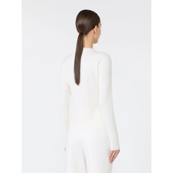 Max Mara Manto Embossed Logo Wool Sweater in White | Sweaters | Luxury Shoes 