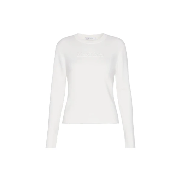 Manto Embossed Logo Wool Sweater in White