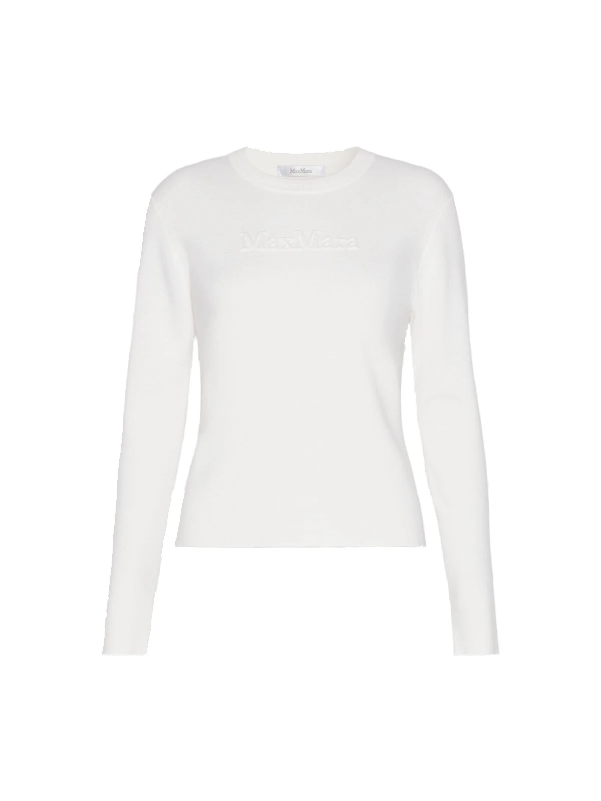 Max Mara Manto Embossed Logo Wool Sweater in White Max Mara Manto Embossed Logo Wool Sweater in White | Sweaters | Luxury Shoes