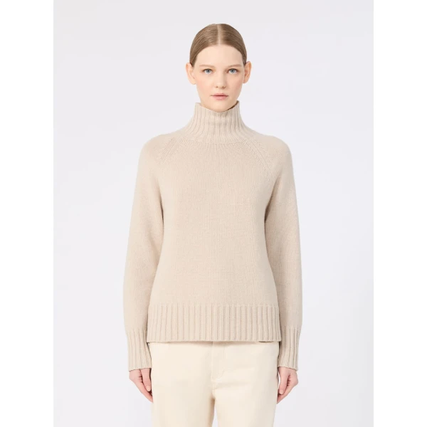 Max Mara Mantova Wool and Cashmere Polo-Neck Sweater in Albino White | Turtlenecks | Luxury Shoes 