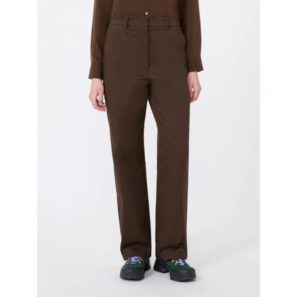 Max Mara Maranta Cotton Satin Trousers in Brown | Tailored pants | Luxury Shoes 