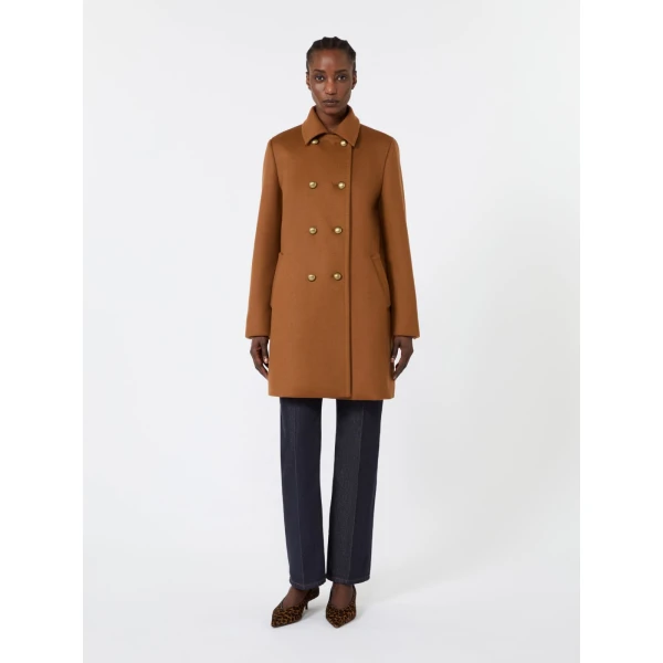 Max Mara Maranta Double-Breasted Wool Broadcloth Coat in Tobacco | Wool Coat | Luxury Shoes 