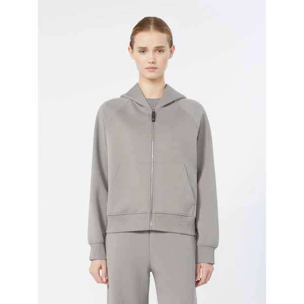Max Mara Marea Technical Cotton Jersey Sweatshirt in Pearl Grey | Sweaters | Luxury Shoes 