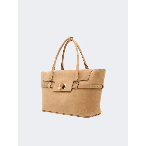 Max Mara Margaux Medium Suede Bag in Beige | Totes & Top-Handle Bags | Luxury Shoes 