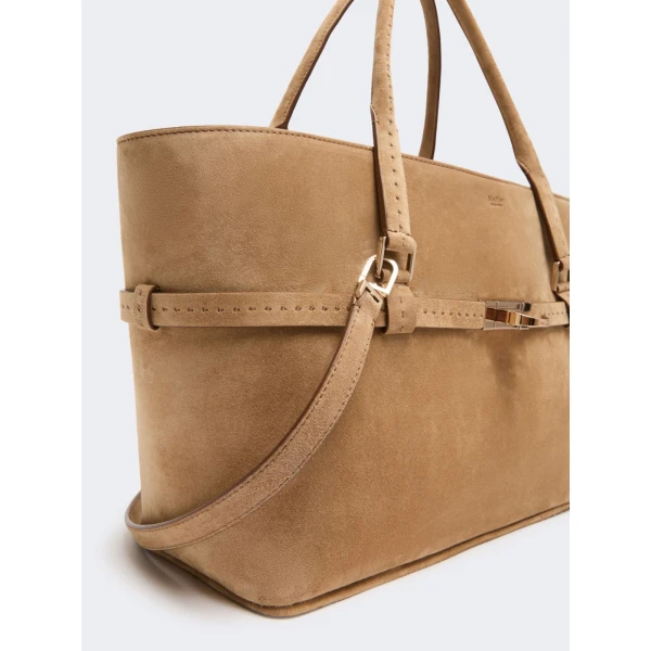 Max Mara Margaux Medium Suede Bag in Beige | Totes & Top-Handle Bags | Luxury Shoes 