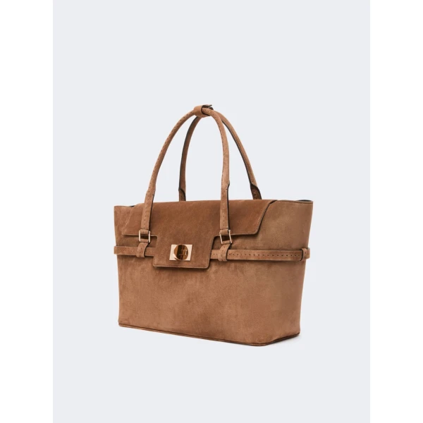 Max Mara Margaux Medium Suede Bag in Brown | Totes & Top-Handle Bags | Luxury Shoes 