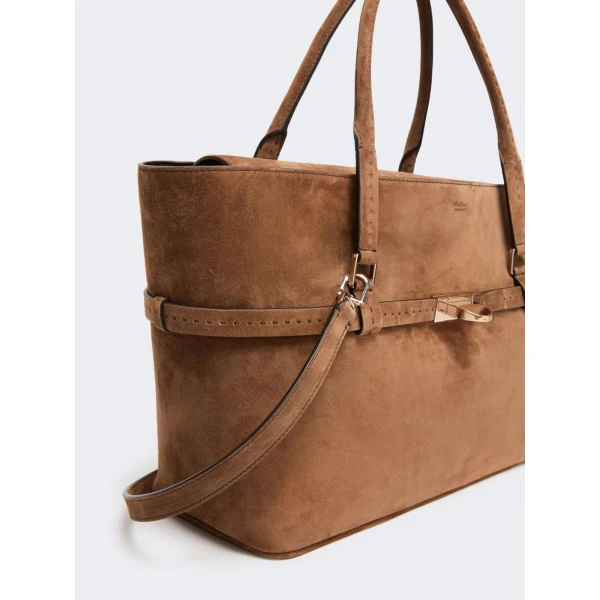 Max Mara Margaux Medium Suede Bag in Brown | Totes & Top-Handle Bags | Luxury Shoes 