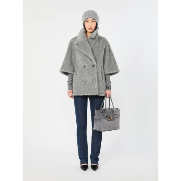 Max Mara Margaux Medium Suede Bag in Medium Grey | Totes & Top-Handle Bags | Luxury Shoes 