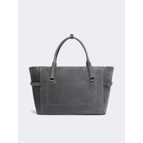 Max Mara Margaux Medium Suede Bag in Medium Grey | Totes & Top-Handle Bags | Luxury Shoes 