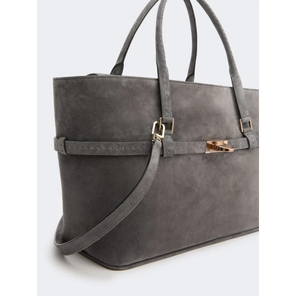 Max Mara Margaux Medium Suede Bag in Medium Grey | Totes & Top-Handle Bags | Luxury Shoes 