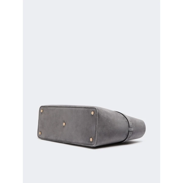 Max Mara Margaux Medium Suede Bag in Medium Grey | Totes & Top-Handle Bags | Luxury Shoes 