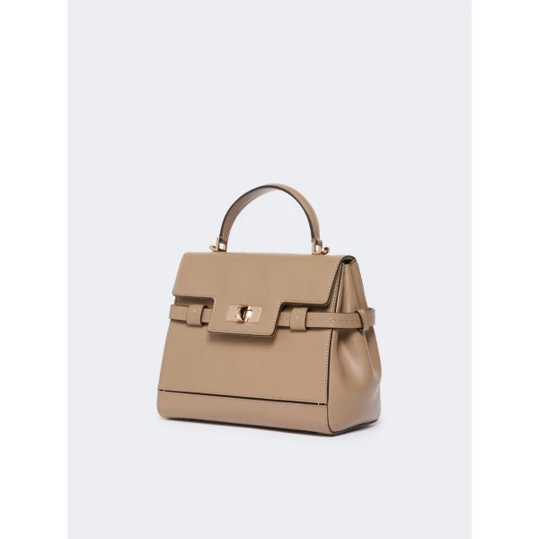 Max Mara Margaux Smooth Leather Handbag in Mud | Totes & Top-Handle Bags | Luxury Shoes 