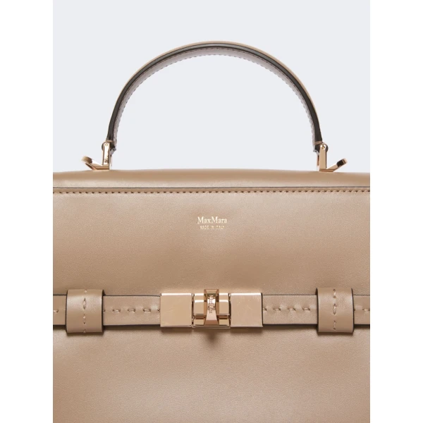 Max Mara Margaux Smooth Leather Handbag in Mud | Totes & Top-Handle Bags | Luxury Shoes 