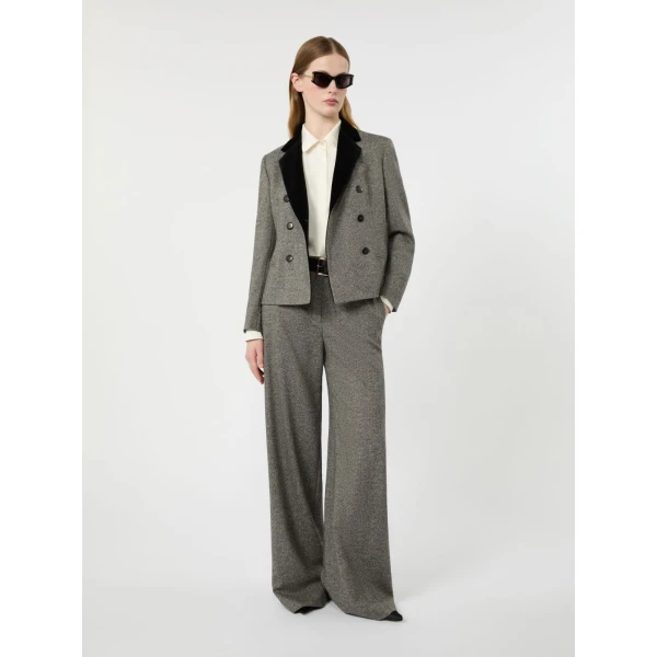 Max Mara Marina Double-Breasted Wool and Silk Jacket in White Black | Blazers | Luxury Shoes 