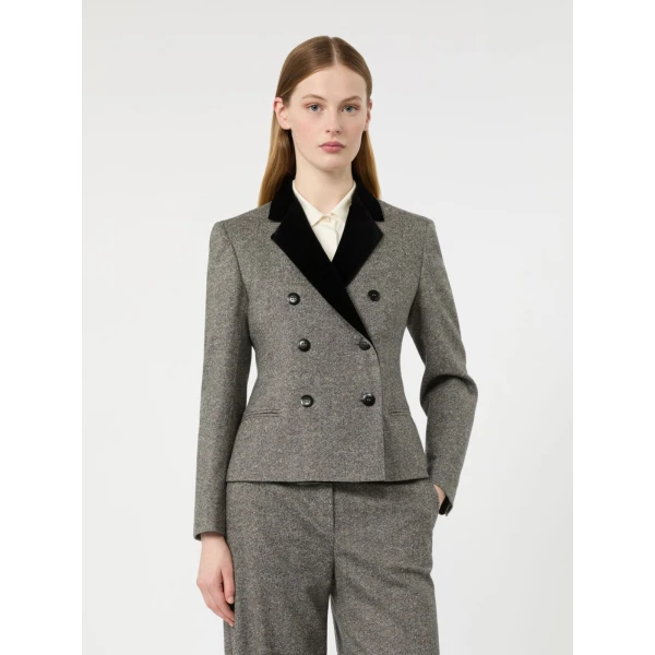 Max Mara Marina Double-Breasted Wool and Silk Jacket in White Black | Blazers | Luxury Shoes 