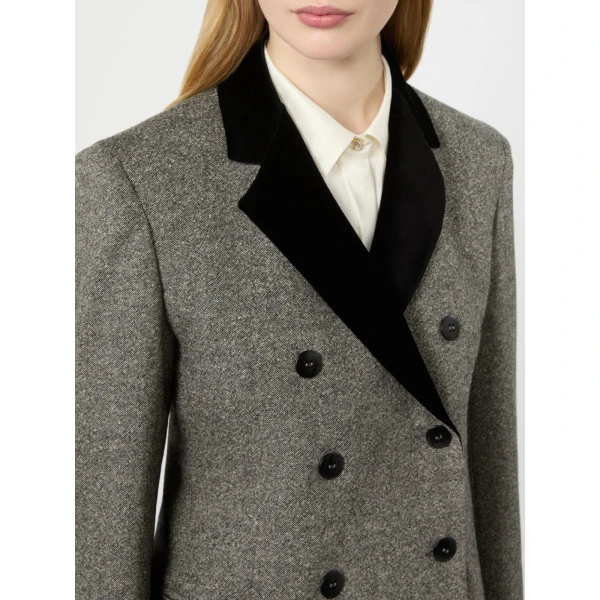 Max Mara Marina Double-Breasted Wool and Silk Jacket in White Black | Blazers | Luxury Shoes 