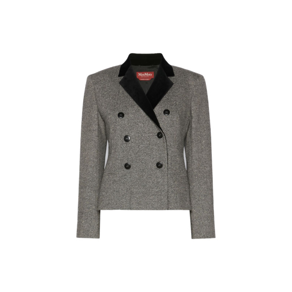 Max Mara Marina Double-Breasted Wool and Silk Jacket in White Black | Blazers | Luxury Shoes 