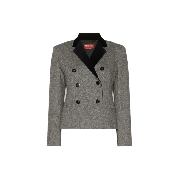 Max Mara Marina Double-Breasted Wool and Silk Jacket in White Black | Blazers | Luxury Shoes 