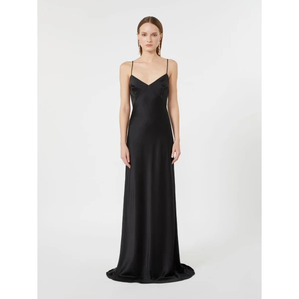 Max Mara Maroso Silk Satin Slip Dress in Black | Evening Gowns | Luxury Shoes 