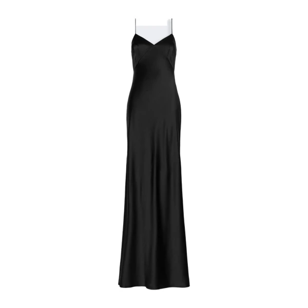 Maroso Silk Satin Slip Dress in Black