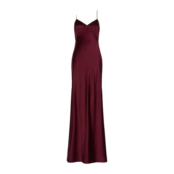 Maroso Silk Satin Slip Dress in Bordeaux