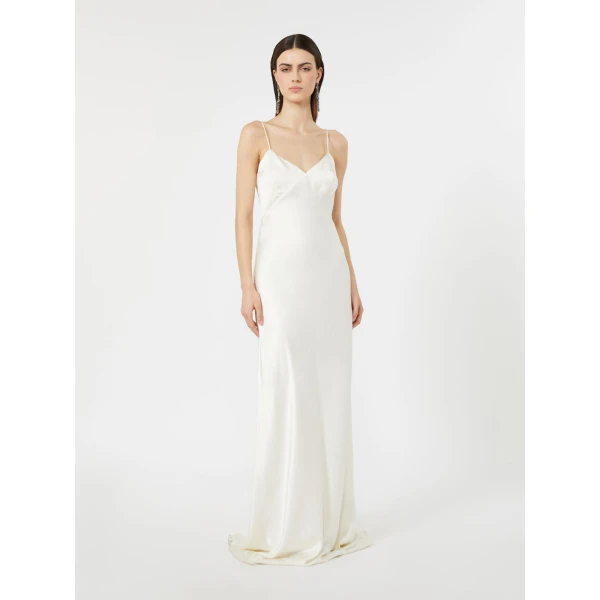 Max Mara Maroso Silk Satin Slip Dress in Silk White | Evening Gowns | Luxury Shoes 