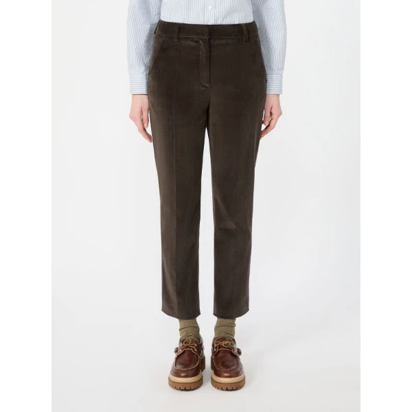 Max Mara Marruca Cotton Needlecord Cropped Trousers in Dark Brown | Tailored pants | Luxury Shoes 