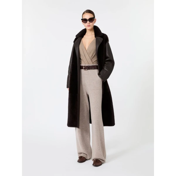 Max Mara Martora Sheepskin Robe Coat in Dark Brown | Fur Coats | Luxury Shoes 