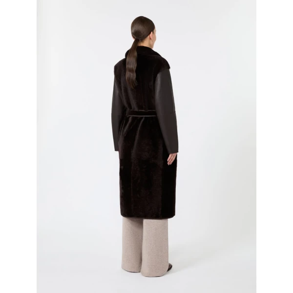 Max Mara Martora Sheepskin Robe Coat in Dark Brown | Fur Coats | Luxury Shoes 