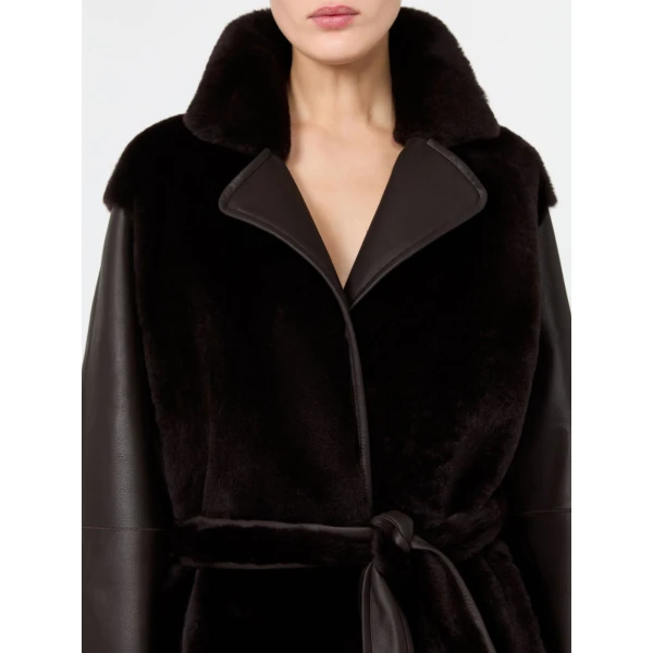 Max Mara Martora Sheepskin Robe Coat in Dark Brown | Fur Coats | Luxury Shoes 