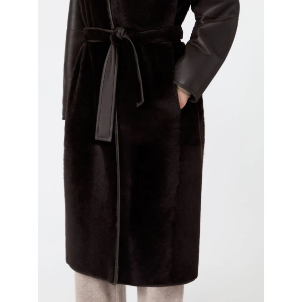 Max Mara Martora Sheepskin Robe Coat in Dark Brown | Fur Coats | Luxury Shoes 