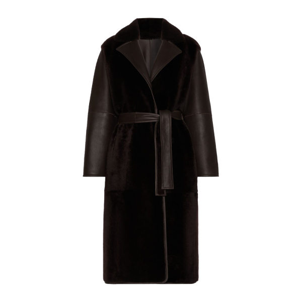 Max Mara Martora Sheepskin Robe Coat in Dark Brown | Women | Luxury Shoes 