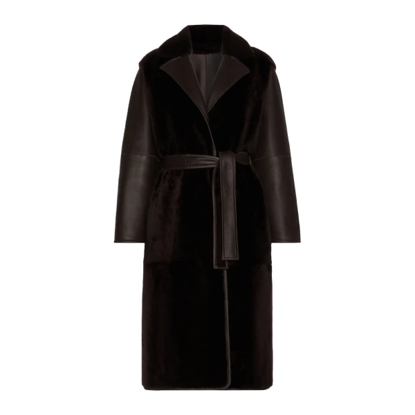 Max Mara Martora Sheepskin Robe Coat in Dark Brown | Women | Luxury Shoes 
