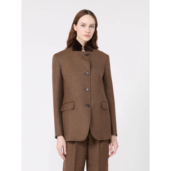 Max Mara Martora Single-Breasted Wool Tweed Jacket in Brown | Blazers | Luxury Shoes 