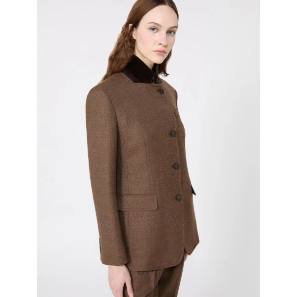 Max Mara Martora Single-Breasted Wool Tweed Jacket in Brown | Blazers | Luxury Shoes 