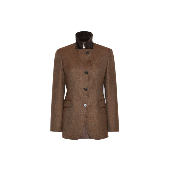 Max Mara Martora Single-Breasted Wool Tweed Jacket in Brown | Blazers | Luxury Shoes 