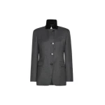 Max Mara Martora Single-Breasted Wool Tweed Jacket in Medium Grey | Blazers | Luxury Shoes 