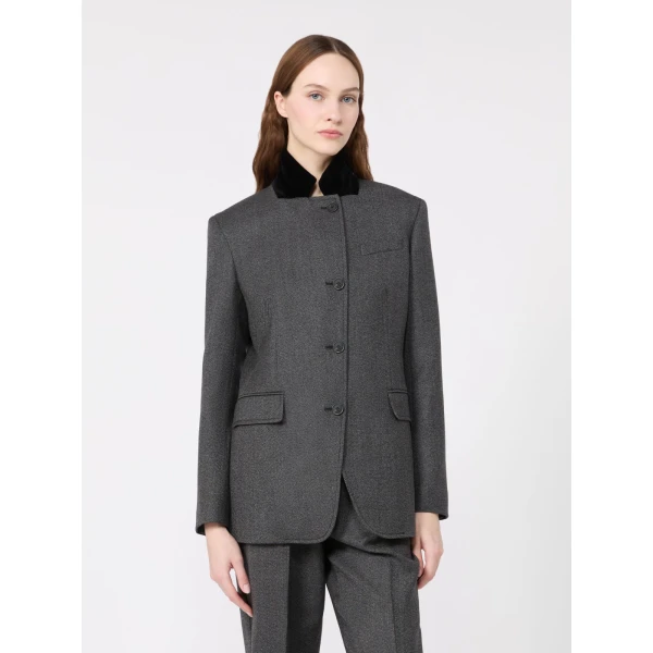 Max Mara Martora Single-Breasted Wool Tweed Jacket in Medium Grey | Blazers | Luxury Shoes 