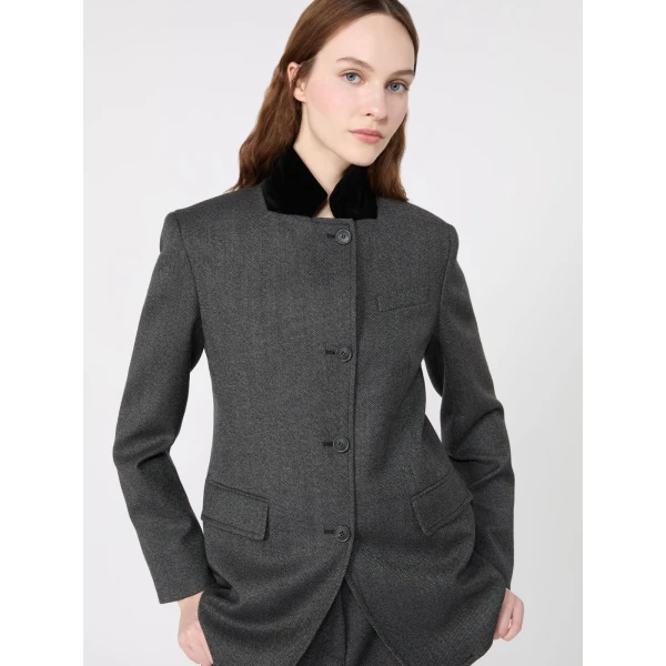 Max Mara Martora Single-Breasted Wool Tweed Jacket in Medium Grey | Blazers | Luxury Shoes 