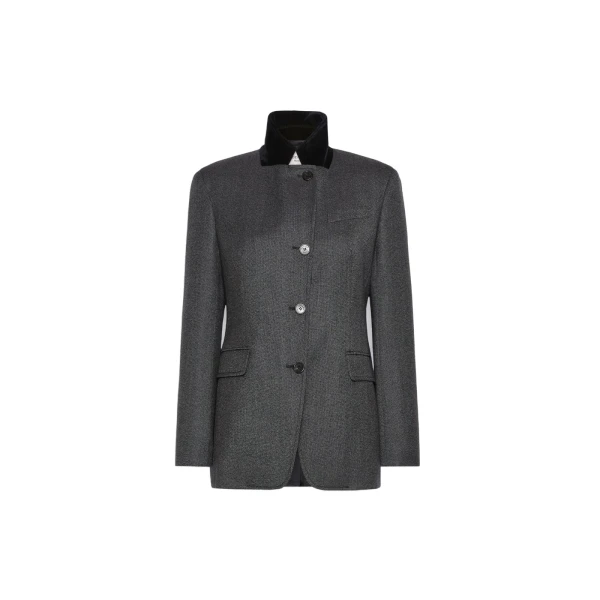 Max Mara Martora Single-Breasted Wool Tweed Jacket in Medium Grey | Blazers | Luxury Shoes 