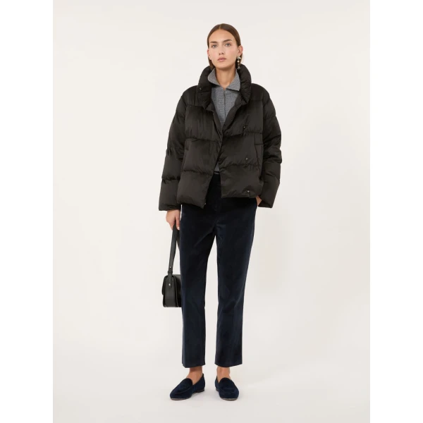 Max Mara Matassa Short Technical Satin Down Jacket in Black | Jackets | Luxury Shoes 