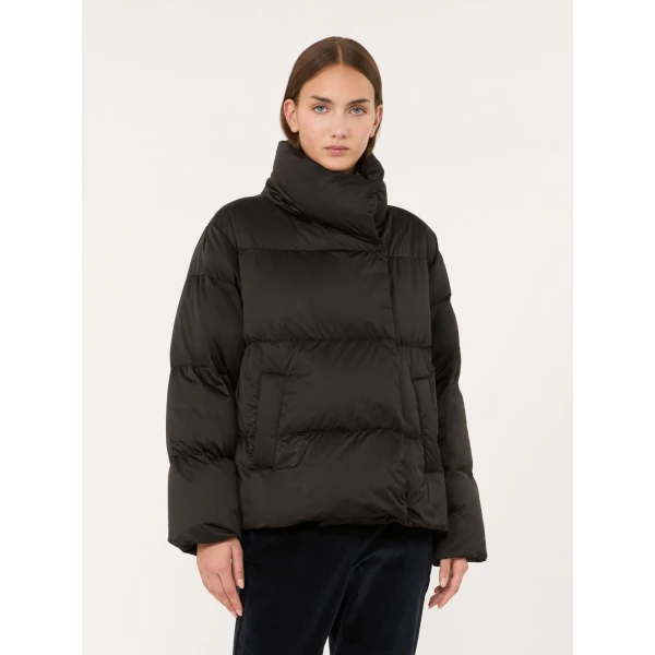 Max Mara Matassa Short Technical Satin Down Jacket in Black | Jackets | Luxury Shoes 