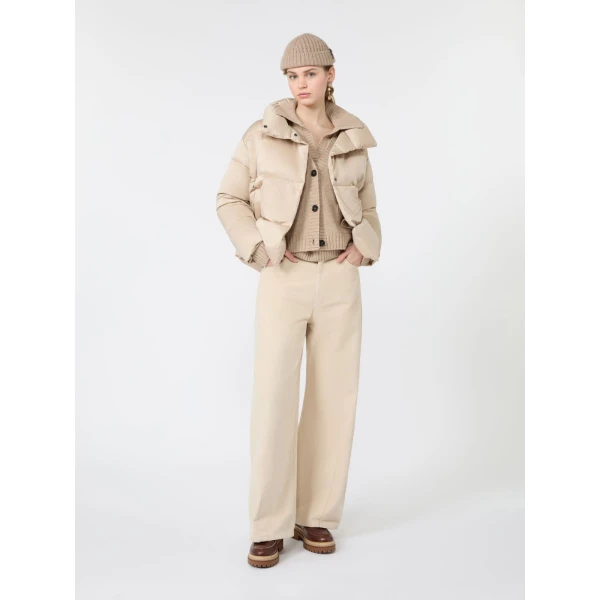 Max Mara Matassa Short Technical Satin Down Jacket in Sand | Jackets | Luxury Shoes 