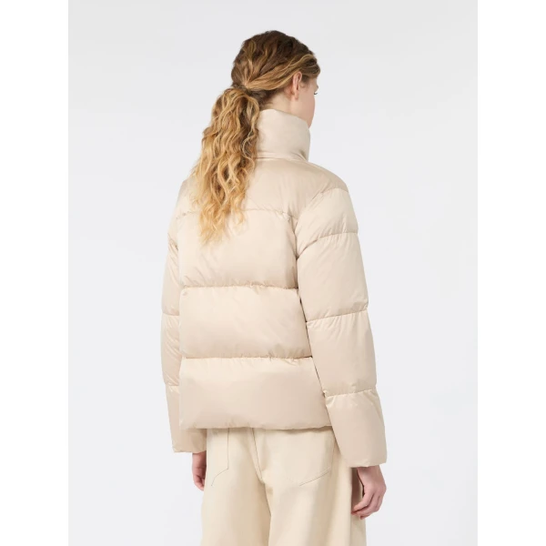 Max Mara Matassa Short Technical Satin Down Jacket in Sand | Jackets | Luxury Shoes 