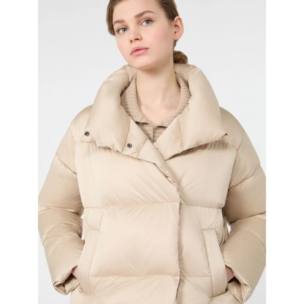 Max Mara Matassa Short Technical Satin Down Jacket in Sand | Jackets | Luxury Shoes 