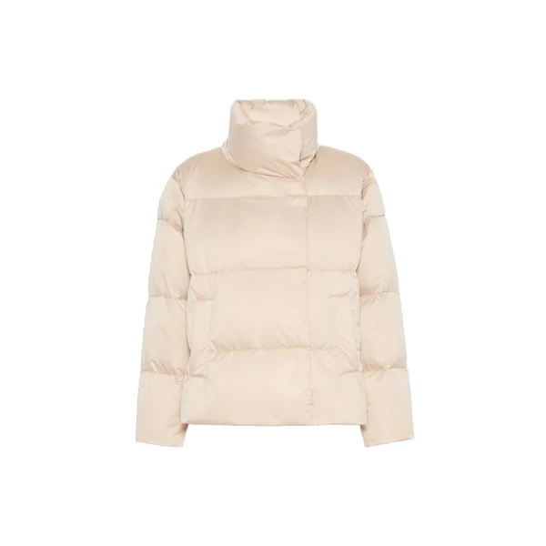 Max Mara Matassa Short Technical Satin Down Jacket in Sand | Jackets | Luxury Shoes 