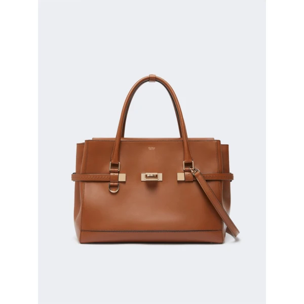 Max Mara Medium Margaux Natural Leather Handbag in Amber Brown | Totes & Top-Handle Bags | Luxury Shoes 