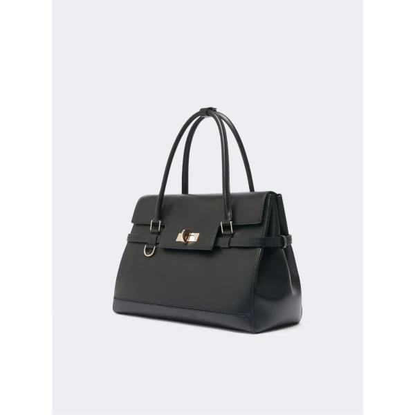Max Mara Medium Margaux Natural Leather Handbag in Black | Totes & Top-Handle Bags | Luxury Shoes 
