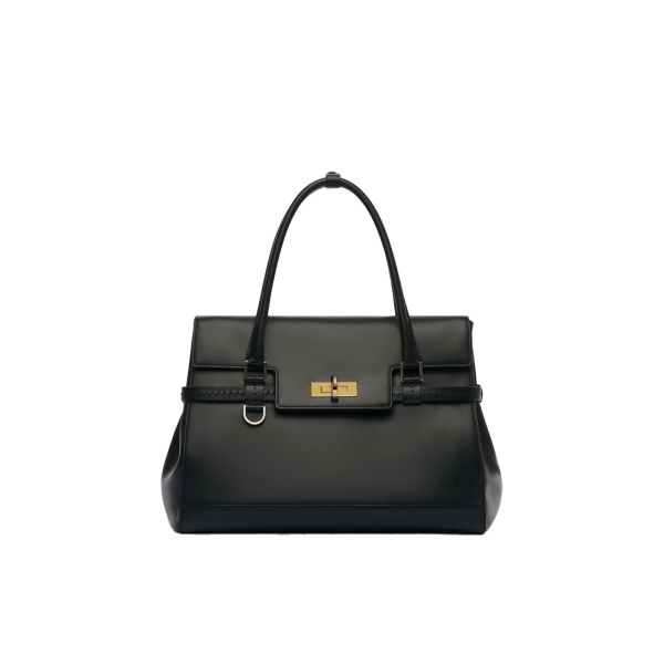 Max Mara Medium Margaux Natural Leather Handbag in Black | Totes & Top-Handle Bags | Luxury Shoes 