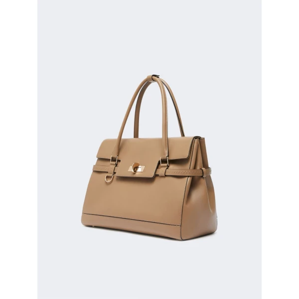 Max Mara Medium Margaux Natural Leather Handbag in Mud | Totes & Top-Handle Bags | Luxury Shoes 